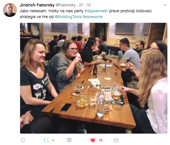 Organizátor Digisemestru Jindra Fáborský tweetuje o BiddingManager School